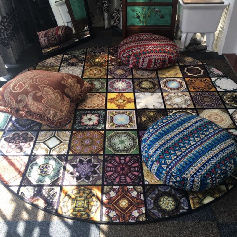 Chic Multicolor Moroccan Carpet Polypropylene Mosaic Rug Non-Slip Back Machine Washable Stain Resistant Rug for Entrance Area | Bowlift