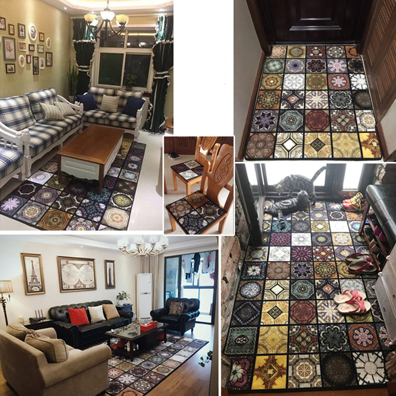 Chic Multicolor Moroccan Carpet Polypropylene Mosaic Rug Non-Slip Back Machine Washable Stain Resistant Rug for Entrance Area | Bowlift