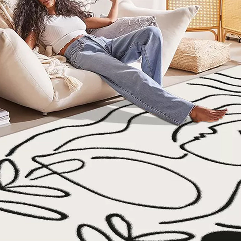 BowLift | Simple Line Art Rug Multicolor Nordic Style Rug Synthetic Pet Friendly Machine Washable Non-Slip Rug for Living Room