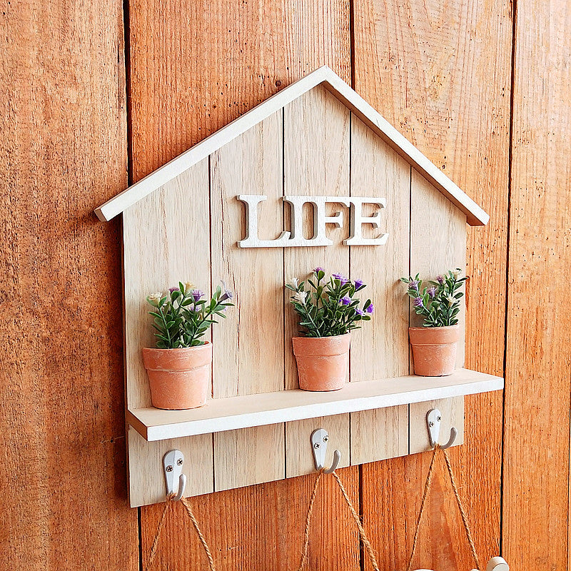 Decorative Wall-Mounted Organizer with Planter and Heart Signs