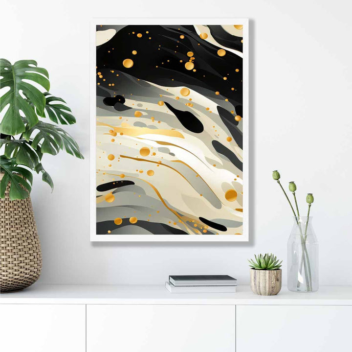 Abstract Flowing Art Print Gray Beige and Gold No. 3 | Bowlift
