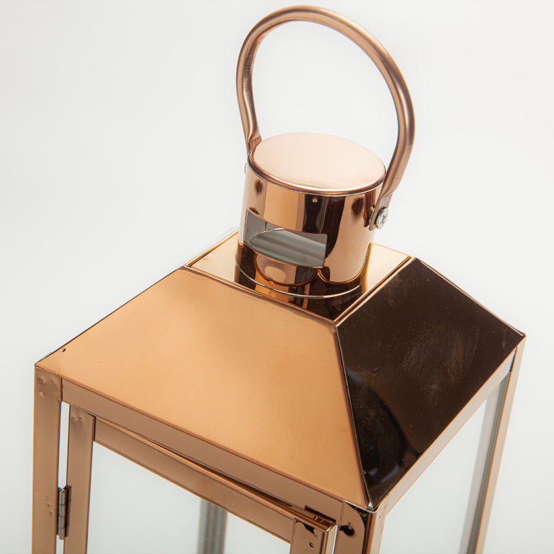 Decorative Gold-Trimmed Glass Lantern Trio with Hinged Door and Carry Ring Bowlift