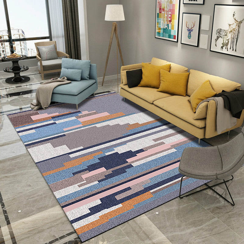 Minimalist Living Room Rug Multicolored Geometric Lines Printed Mat Polypropylene Stain Resistant Non-Slip Pet Friendly Mat | Bowlift