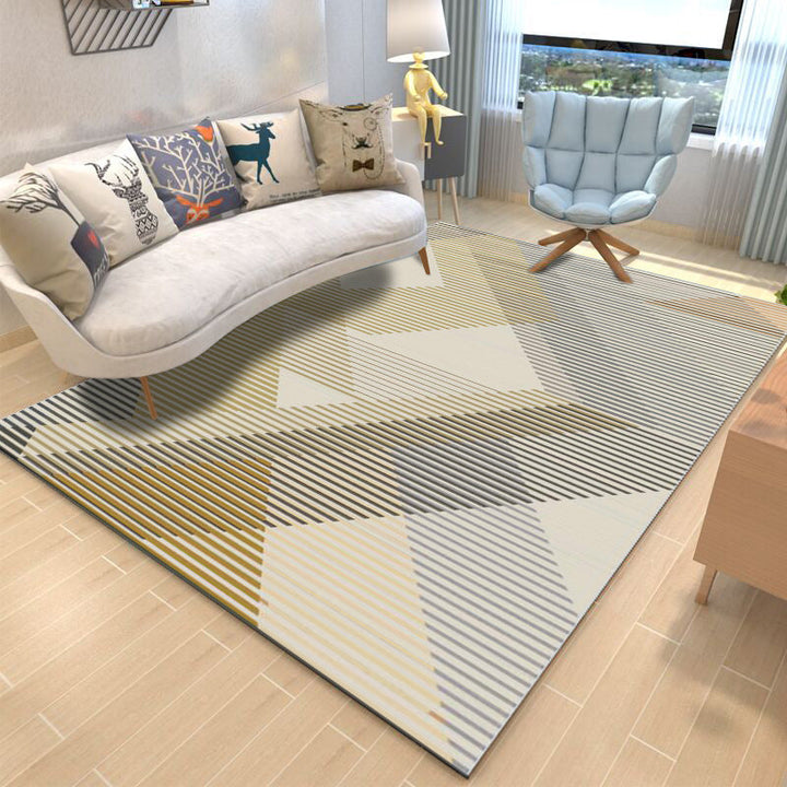 Multicolored modern rug polyester graphic print area rug machine washable non-slip backing stain-resistant rug for the living room | Bowlift