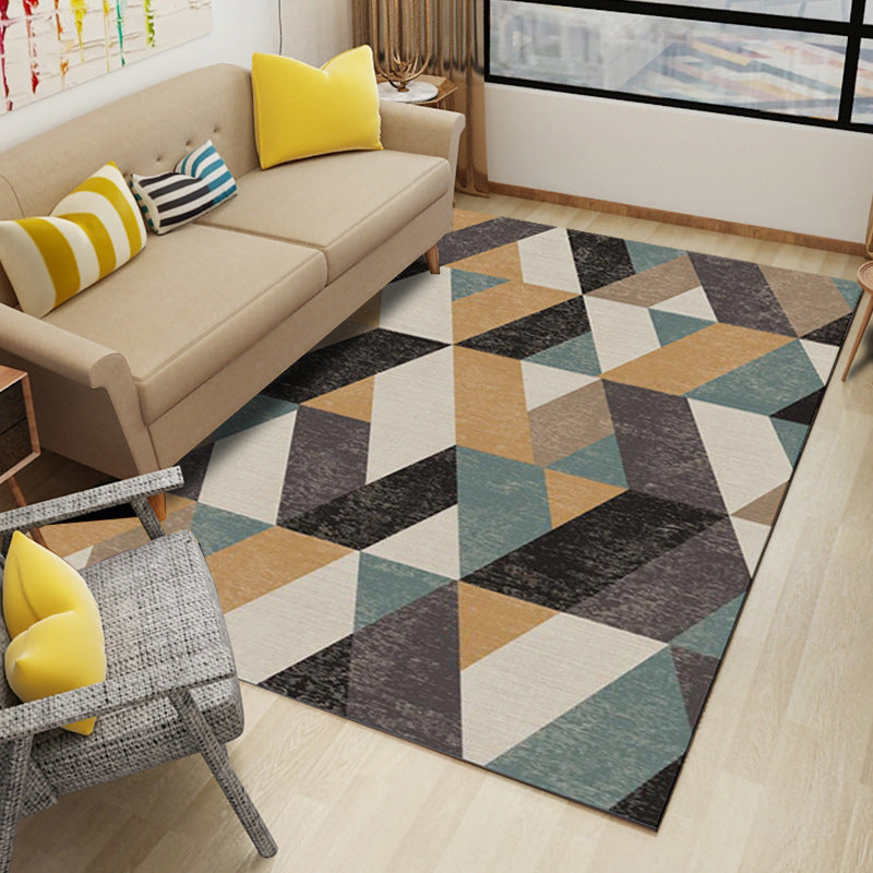 Multicolored modern rug polyester graphic print area rug machine washable non-slip backing stain-resistant rug for the living room | Bowlift