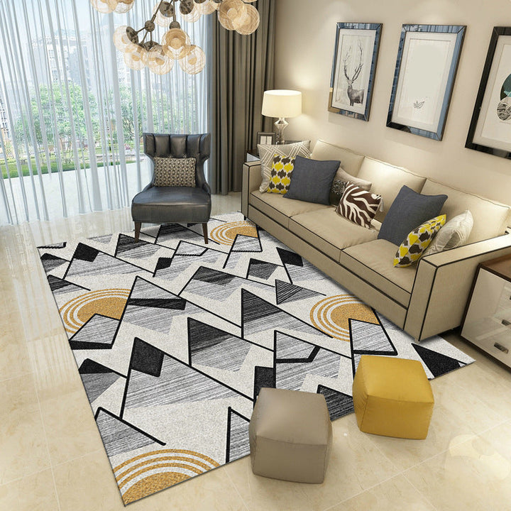 Multicolored modern rug polyester graphic print area rug machine washable non-slip backing stain-resistant rug for the living room | Bowlift