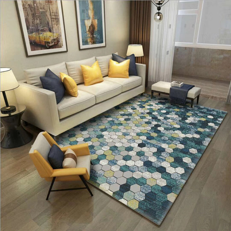 Multicolored modern rug polyester graphic print area rug machine washable non-slip backing stain-resistant rug for the living room | Bowlift