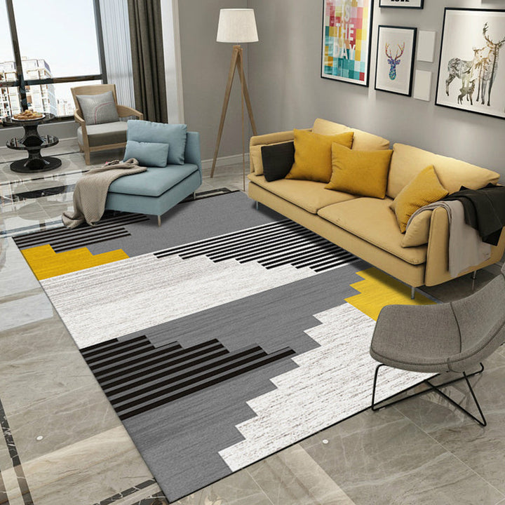 Multicolored modern rug polyester graphic print area rug machine washable non-slip backing stain-resistant rug for the living room | Bowlift