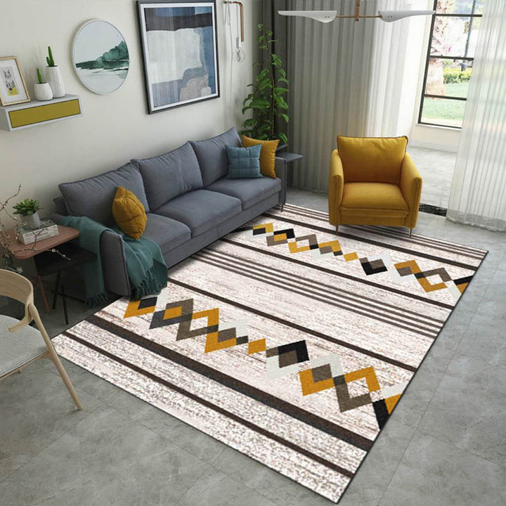 Multicolored modern rug polyester graphic print area rug machine washable non-slip backing stain-resistant rug for the living room | Bowlift