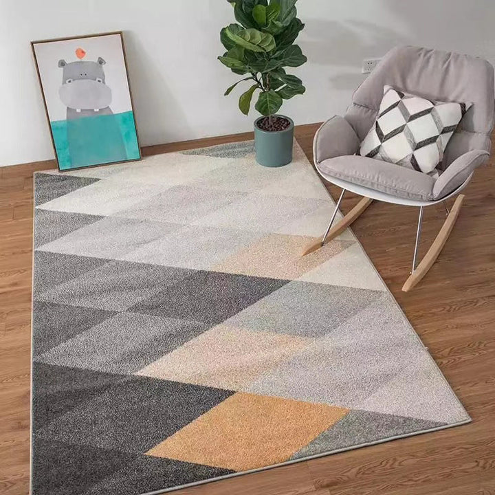 Multicolored modern rug polyester graphic print area rug machine washable non-slip backing stain-resistant rug for the living room | Bowlift