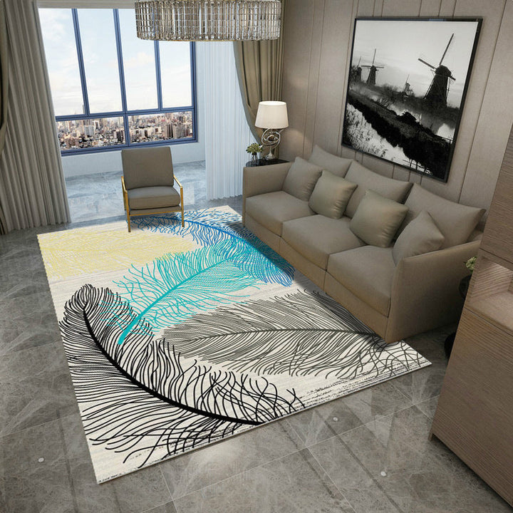 Multicolored modern rug polyester graphic print area rug machine washable non-slip backing stain-resistant rug for the living room | Bowlift