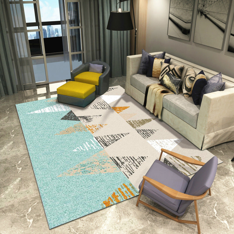 Multicolored modern rug polyester graphic print area rug machine washable non-slip backing stain-resistant rug for the living room | Bowlift