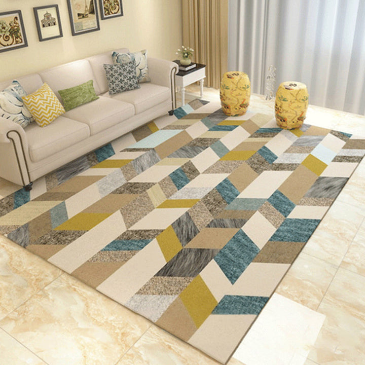 Multicolored modern rug polyester graphic print area rug machine washable non-slip backing stain-resistant rug for the living room | Bowlift