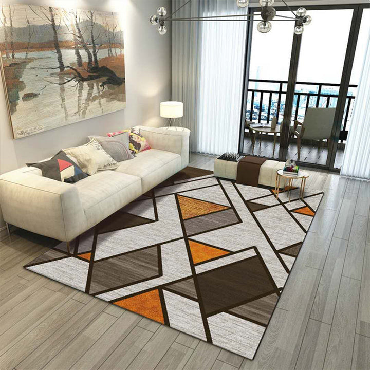 Multicolored modern rug polyester graphic print area rug machine washable non-slip backing stain-resistant rug for the living room | Bowlift
