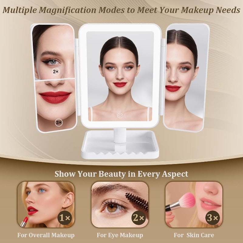 Tri-Fold LED Makeup Mirror Bowlift