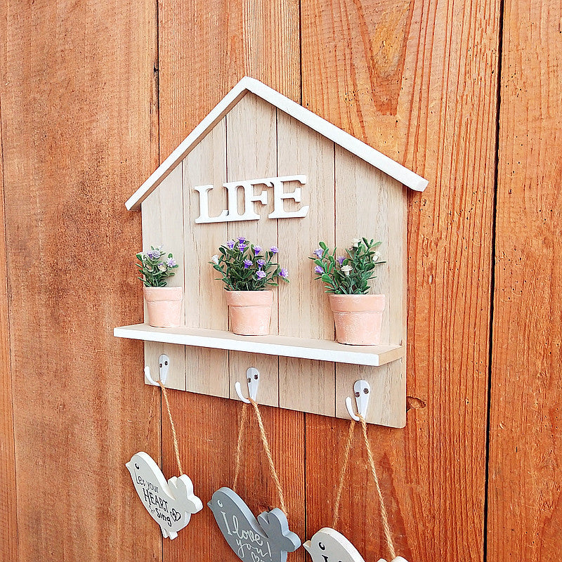 Decorative Wall-Mounted Organizer with Planter and Heart Signs