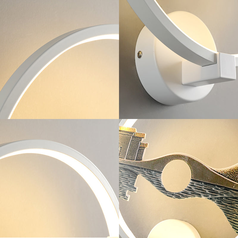 BowLift | Black/White Round Wall Light LED Acrylic Wall Mount Lamp with Chinese Landscape Pattern, 12 Diameter"