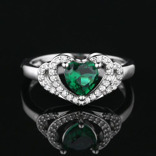 Heart-Cut Center Stone Halo Engagement Ring Sterling Silver With Pavé Accents