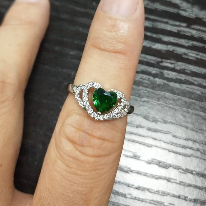 Heart-Cut Center Stone Halo Engagement Ring Sterling Silver With Pavé Accents