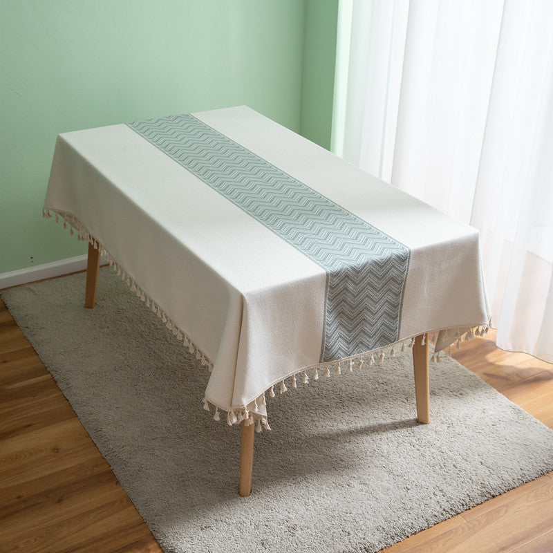 Elegant Woven Tablecloth with Tassel Fringe