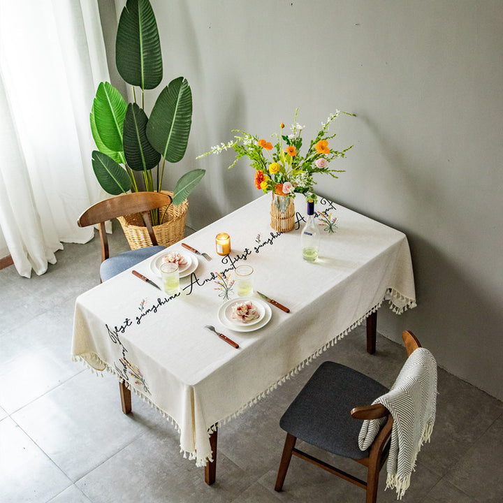 Embroidered Tablecloth with Decorative Fringe