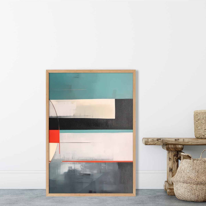 Abstract Shapes Art Print Turquoise Red and Gray No. 4 | Bowlift