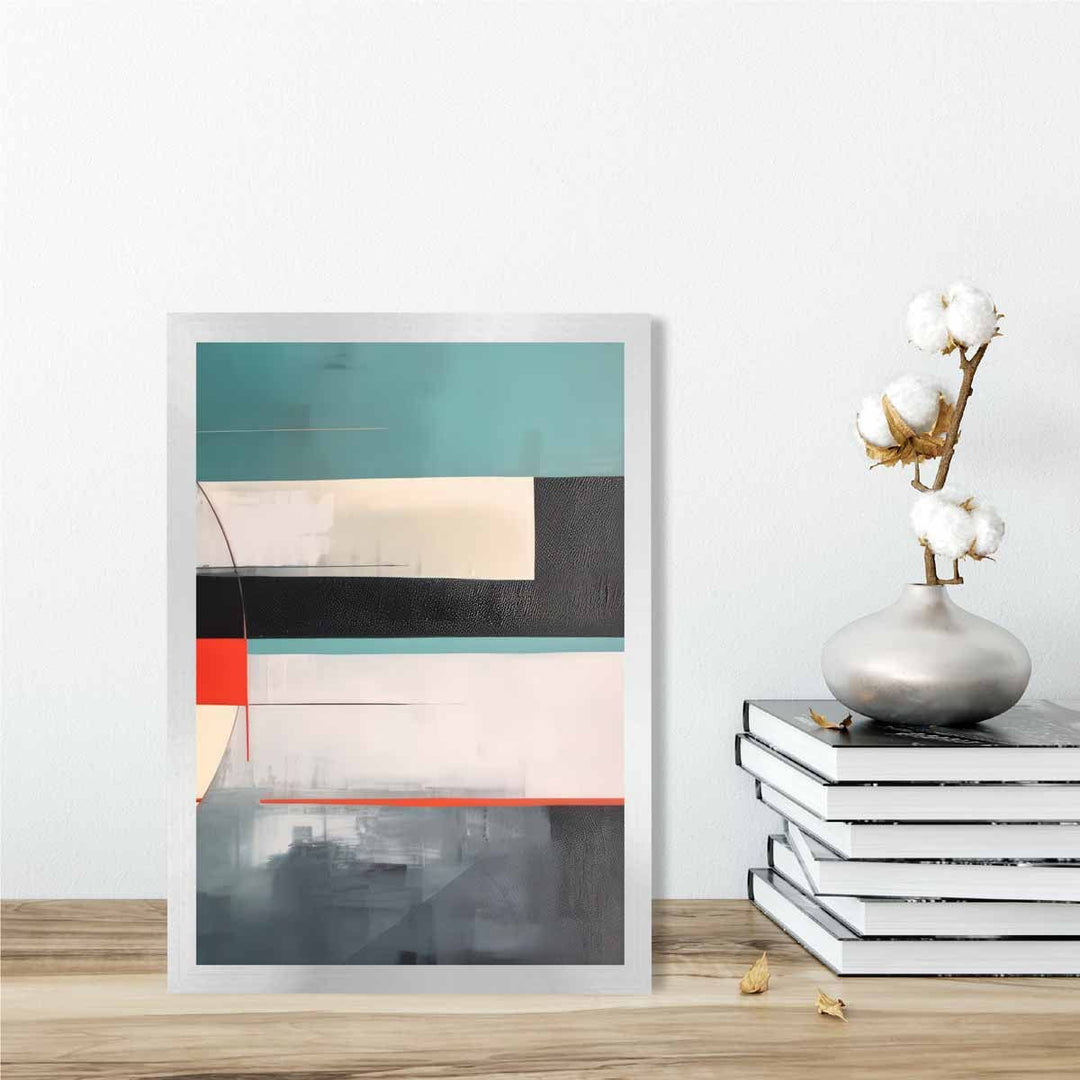 Abstract Shapes Art Print Turquoise Red and Gray No. 4 | Bowlift