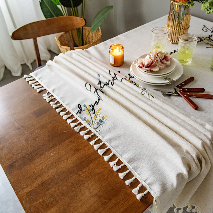 Embroidered Tablecloth with Decorative Fringe