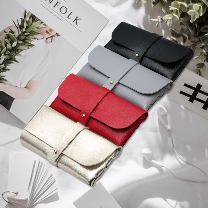Soft PU Leather Sunglasses Roll-Up Case with Snap Strap Bowlift