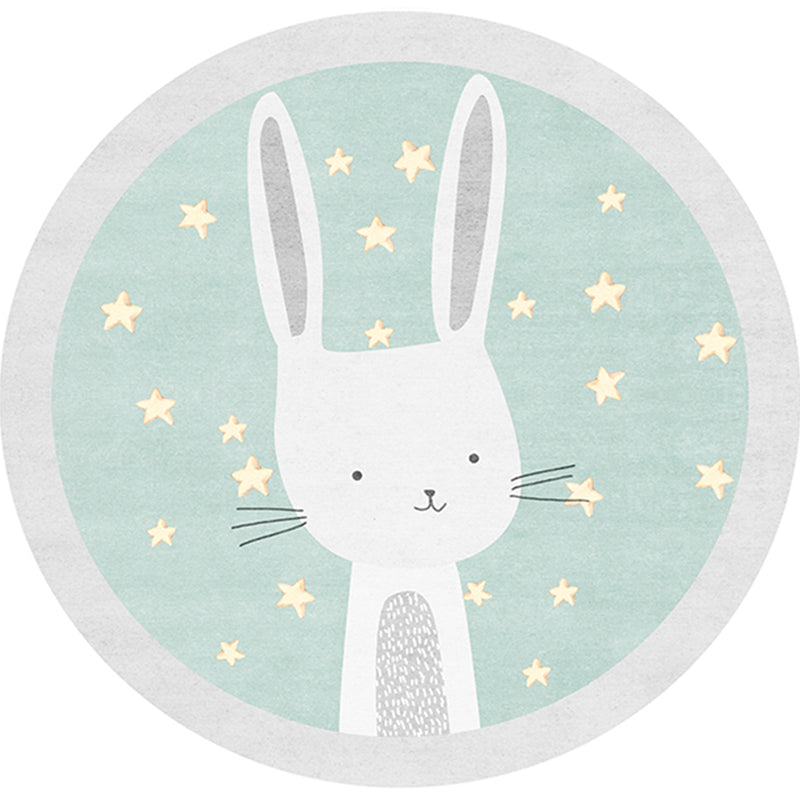 BowLift | Casual Multi-Color Sweet Rug Cotton Blend Cartoon Rabbit Print Rug Pet Friendly Easy Care Rug for Children's Room