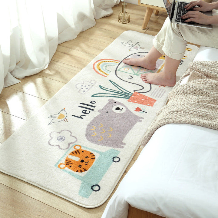 BowLift | Casual Living Room Rug Multicolored Cartoon Plant Pattern Rug Synthetic Pet-Friendly Non-Slip Rug