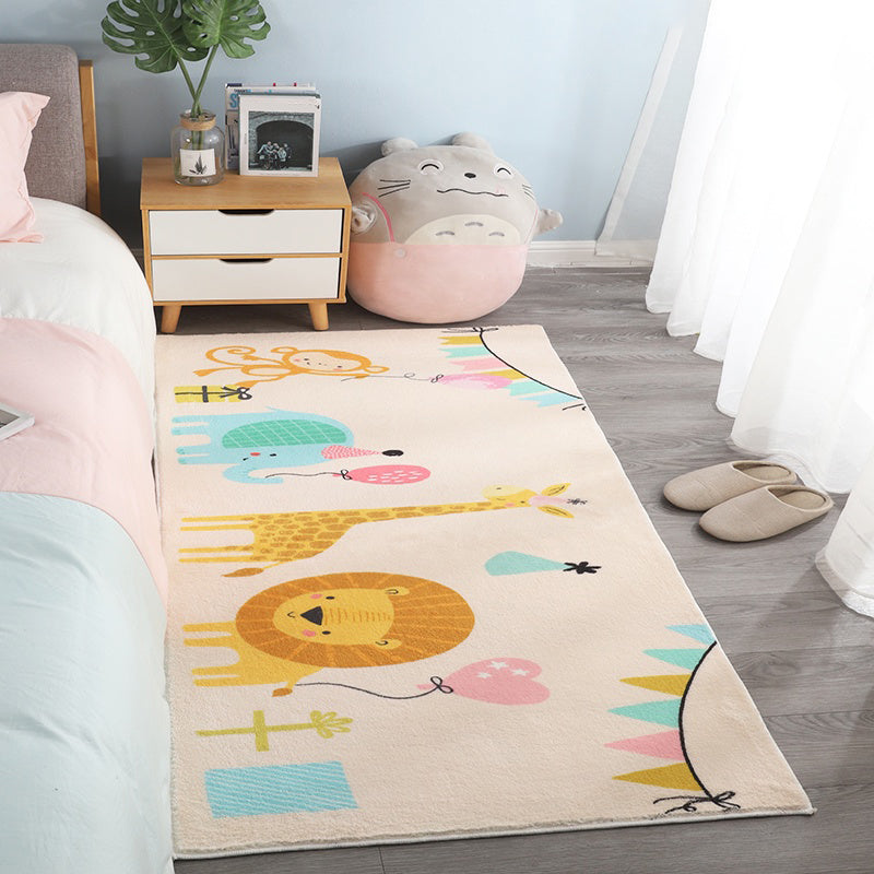 BowLift | Natural Cartoon Animal Rug Multicolored Cotton Blend Rug Pet Friendly Washable Indoor Carpet for Children's Room