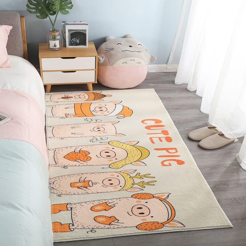 BowLift | Natural Cartoon Animal Rug Multicolored Cotton Blend Rug Pet Friendly Washable Indoor Carpet for Children's Room