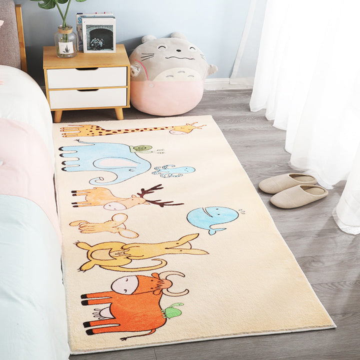 BowLift | Natural Cartoon Animal Rug Multicolored Cotton Blend Rug Pet Friendly Washable Indoor Carpet for Children's Room