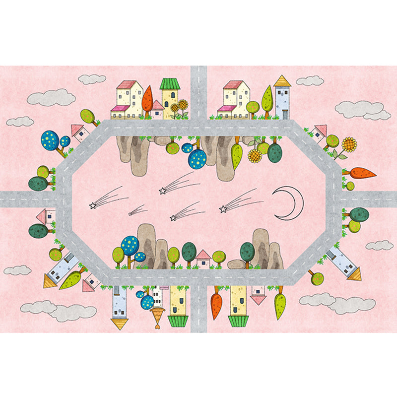 BowLift | Casual Cartoon Patterned Rug Multicolored Cotton Blend Rug Non-Slip Back Easy Care Rug for the Bedroom