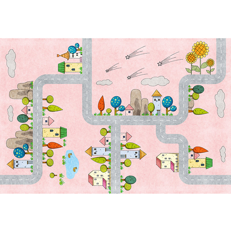 BowLift | Casual Cartoon Patterned Rug Multicolored Cotton Blend Rug Non-Slip Back Easy Care Rug for the Bedroom