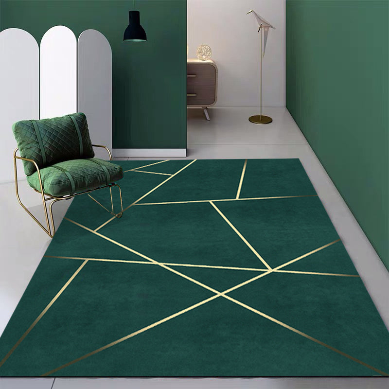 BowLift | Novelty Geometric Pattern Rug Green Polypropylene Rug Stain Resistant Non-Slip Rug for Room Decor