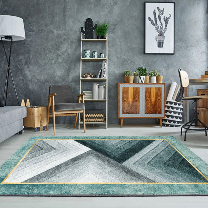 BowLift | Multi-colored room rug Contemporary geo print rug polyester machine washable pet friendly indoor rug