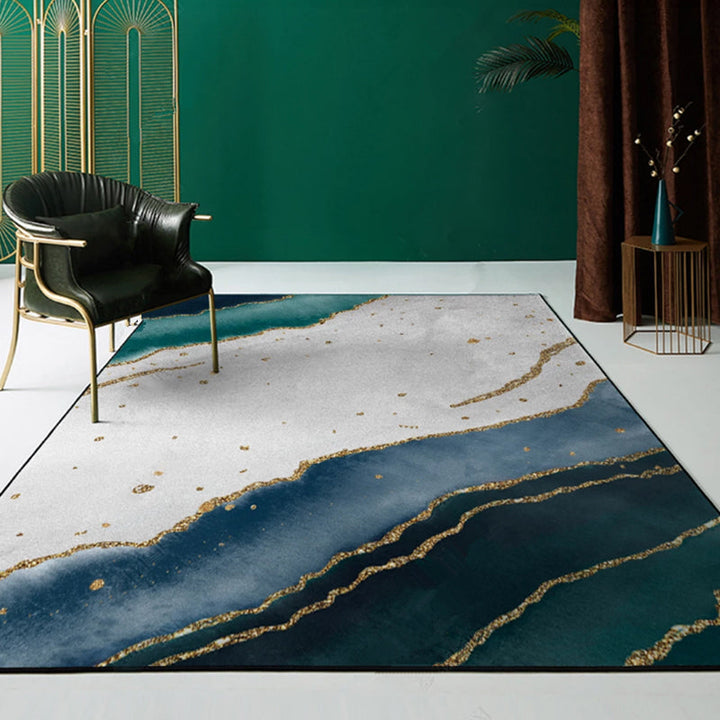 BowLift | Multi-colored room rug Contemporary geo print rug polyester machine washable pet friendly indoor rug