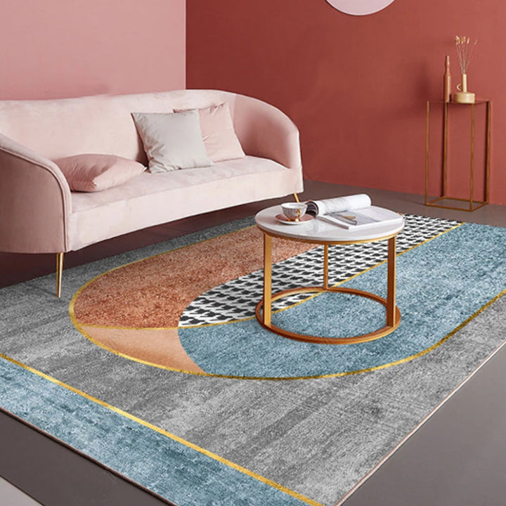 BowLift | Novelty Bedroom Carpet Multi-Colored Geometric Print Indoor Carpet Synthetic Non-Slip Back Washable Carpet