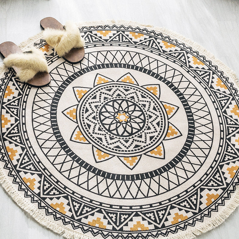 BowLift | Multicolored, tribal patterned rug made of cotton blend, ethnic rug, easy to care for, hand-woven rug with tassels for the bedroom