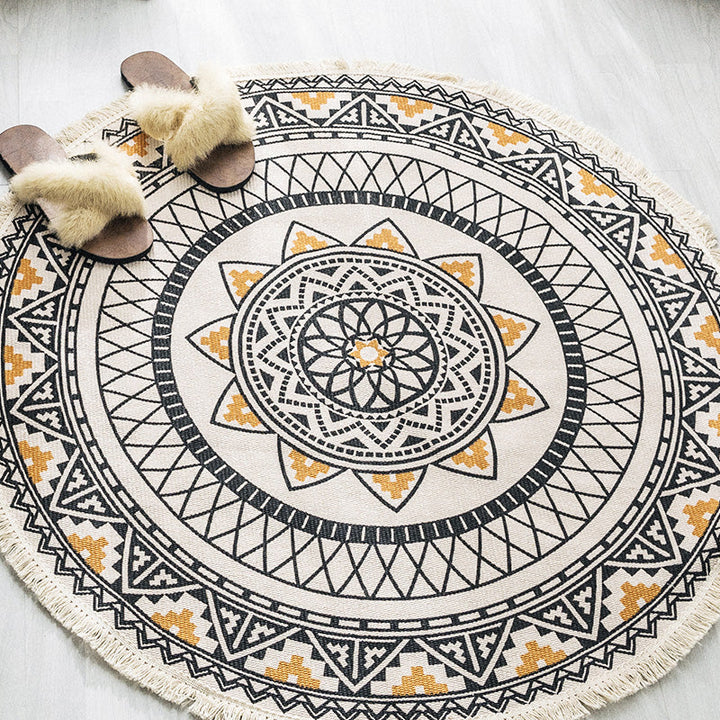 BowLift | Multicolored, tribal patterned rug made of cotton blend, ethnic rug, easy to care for, hand-woven rug with tassels for the bedroom