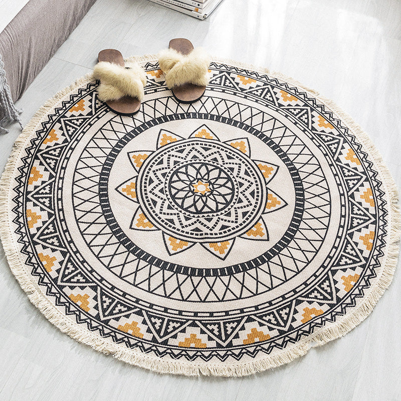 Multicolored tribal patterned rug made of cotton blend, ethnic rug, easy care, handwoven rug with fringes for the bedroom | Bowlift