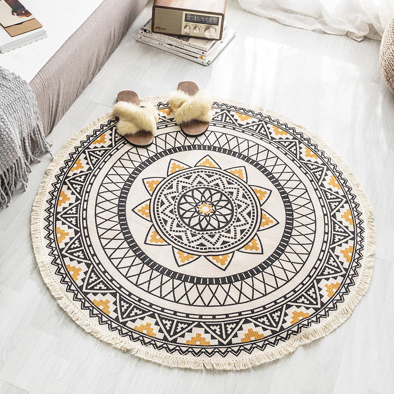 BowLift | Multicolored, tribal patterned rug made of cotton blend, ethnic rug, easy to care for, hand-woven rug with tassels for the bedroom