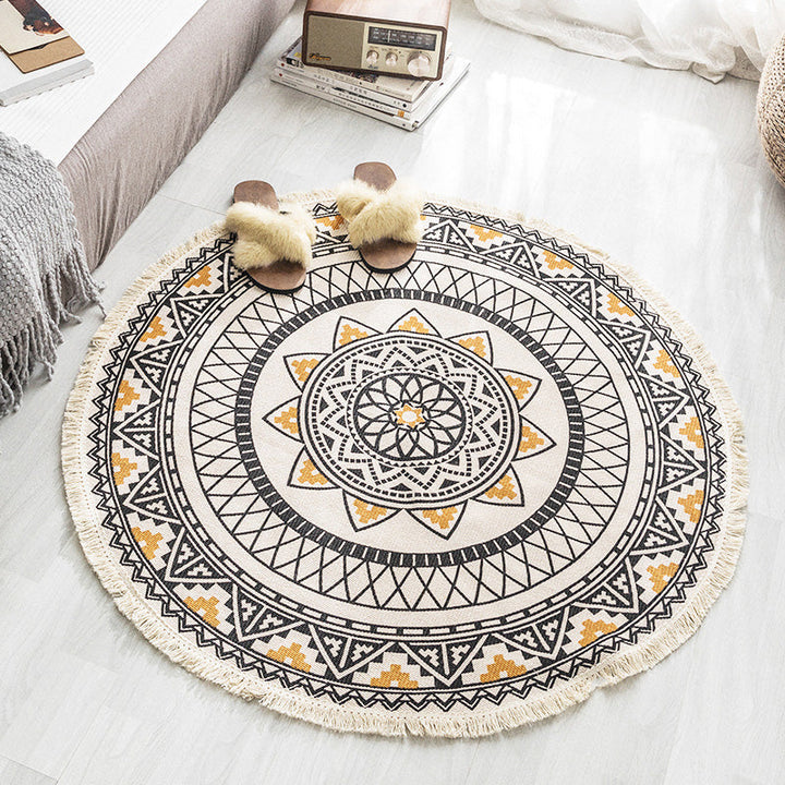 BowLift | Multicolored, tribal patterned rug made of cotton blend, ethnic rug, easy to care for, hand-woven rug with tassels for the bedroom
