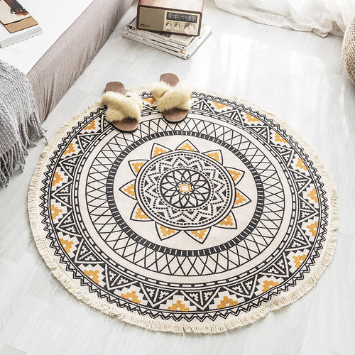 BowLift | Multicolored, tribal patterned rug made of cotton blend, ethnic rug, easy to care for, hand-woven rug with tassels for the bedroom