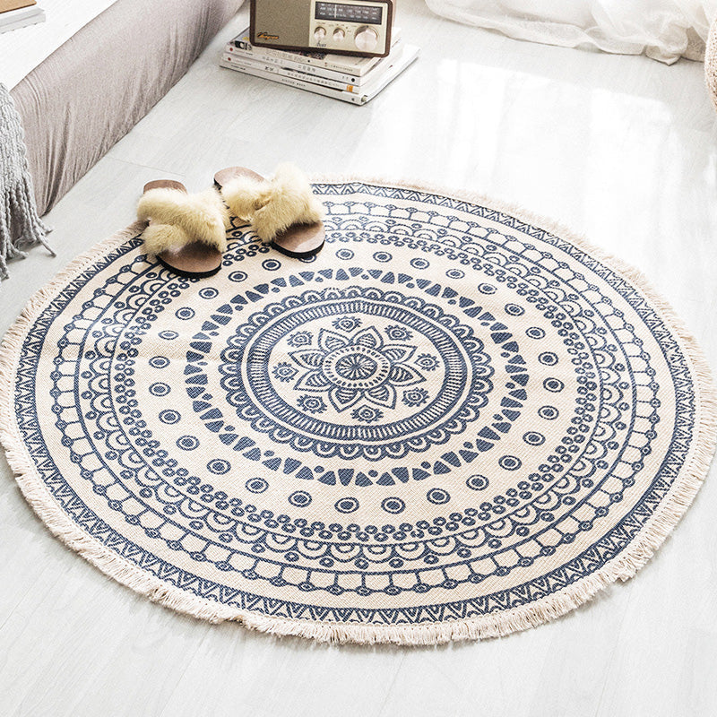 BowLift | Multicolored, tribal patterned rug made of cotton blend, ethnic rug, easy to care for, hand-woven rug with tassels for the bedroom