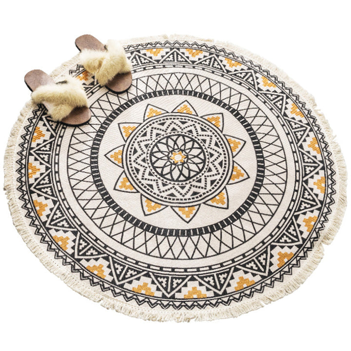 Multicolored tribal patterned rug made of cotton blend, ethnic rug, easy care, handwoven rug with fringes for the bedroom | Bowlift
