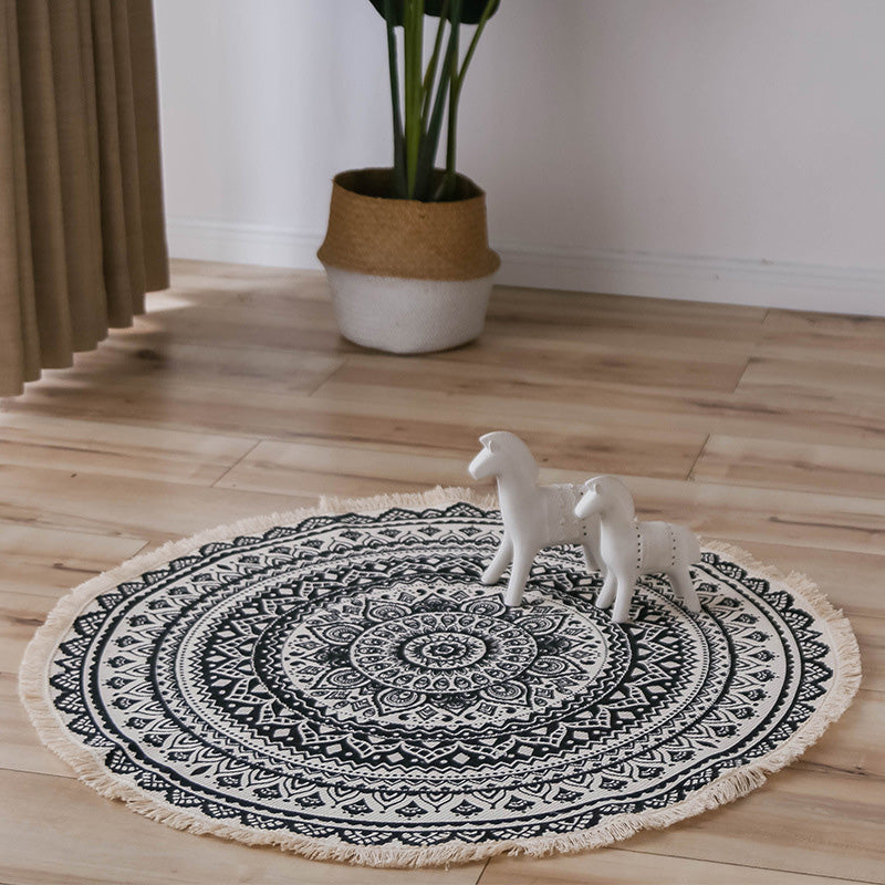 BowLift | Moroccan Living Room Rug Multicolored Tribal Totem Print Rug Cotton Blend Machine Washable Rug with Fringe