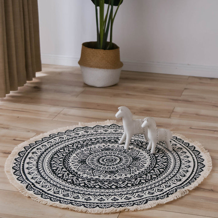 Moroccan Living Room Rug Multicolored Tribal Totem Print Rug Cotton Blend Machine Washable Rug with Fringes | Bowlift